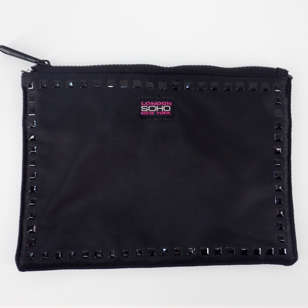 Soho London New York Black Beaded Makeup Bag Zip Up 10" x 7" Mint Condition